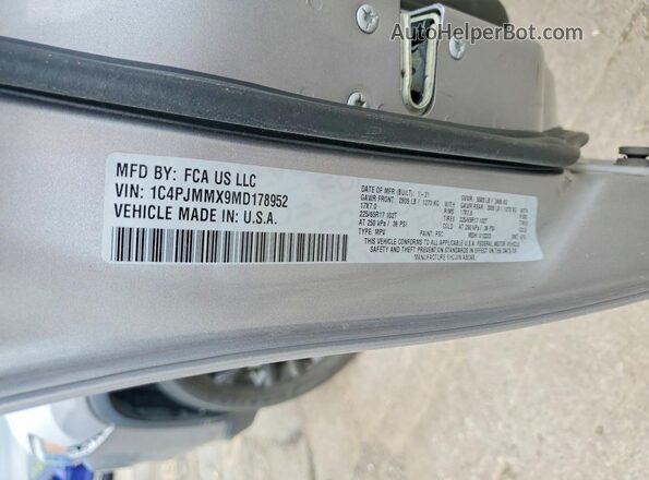 1C4PJMMX9MD178952 2021 JEEP CHEROKEE Silver VIN sticker view