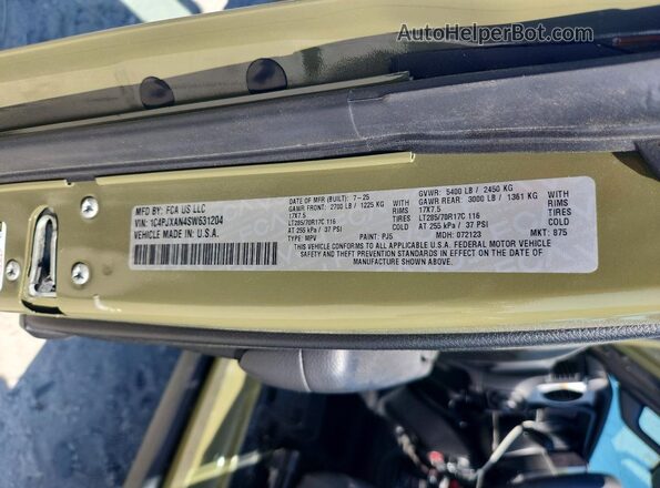 1C4PJXAN4SW631204 2025 JEEP WRANGLER Green 360 interior view