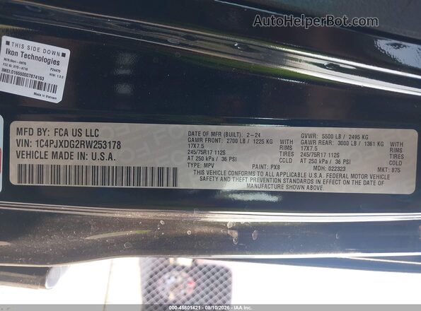 1C4PJXDG2RW253178 2024 JEEP WRANGLER Black Вид підкапотного простору