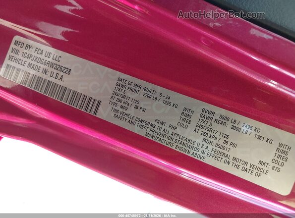 1C4PJXDG6RW326228 2024 JEEP WRANGLER Pink Vista del compartimento del motor