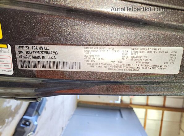 1C4PJXEN3SW644293 2025 JEEP WRANGLER Gray Widok wnętrza 360 stopni