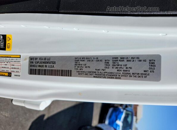 1C4PJXEN9SW587520 2025 JEEP WRANGLER White Вид наклейки з VIN-кодом