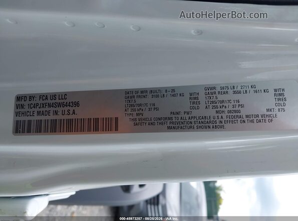 1C4PJXFN4SW644396 2025 JEEP WRANGLER White ძრავის განყოფილების ხედი