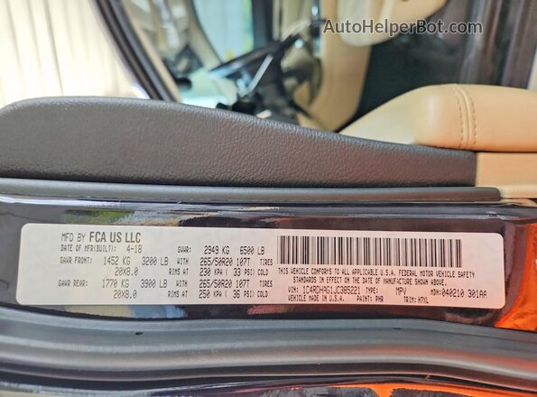 1C4RDHAG1JC385221 2018 DODGE DURANGO Black VIN კოდის სტიკერის ხედი