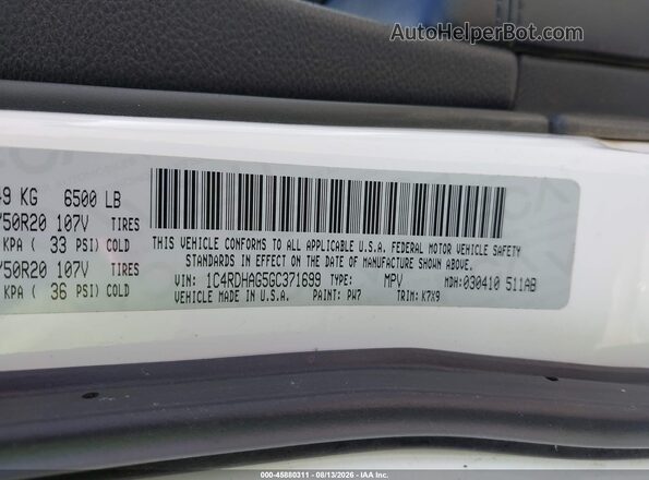 1C4RDHAG5GC371699 2016 DODGE DURANGO White Շարժիչի բաժամունքի տեսք