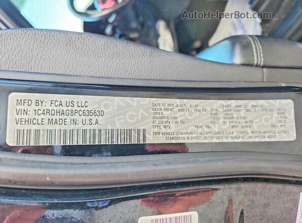 1C4RDHAG8PC635630 2023 DODGE DURANGO Black VIN կոդի պիտակի տեսք