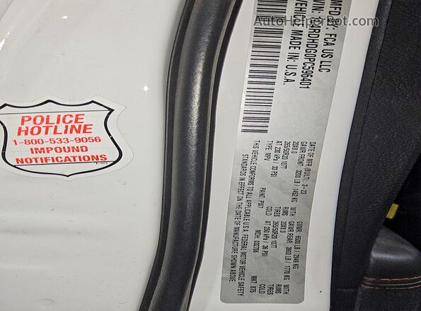 1C4RDHDG0PC596401 2023 DODGE DURANGO White VIN կոդի պիտակի տեսք