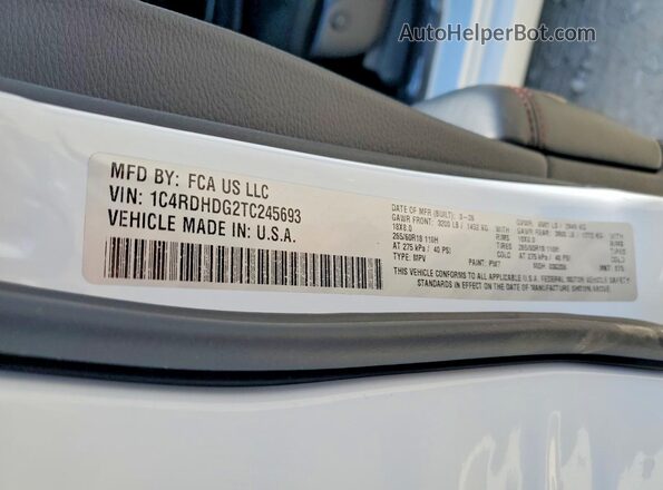 1C4RDHDG2TC245693 2026 DODGE DURANGO White 
