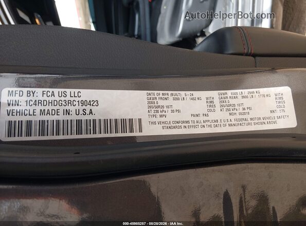 1C4RDHDG3RC190423 2024 DODGE DURANGO Gray ძრავის განყოფილების ხედი