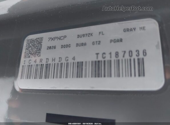 1C4RDHDG4TC187036 2026 DODGE DURANGO Gray ძრავის განყოფილების ხედი