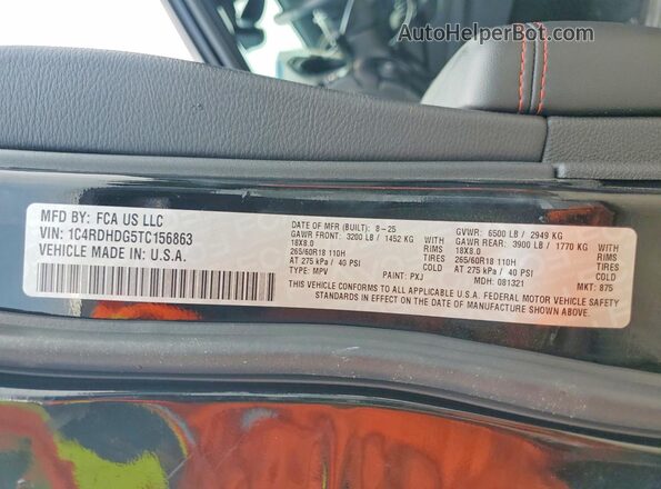 1C4RDHDG5TC156863 2026 DODGE DURANGO Black Vista de la etiqueta del VIN