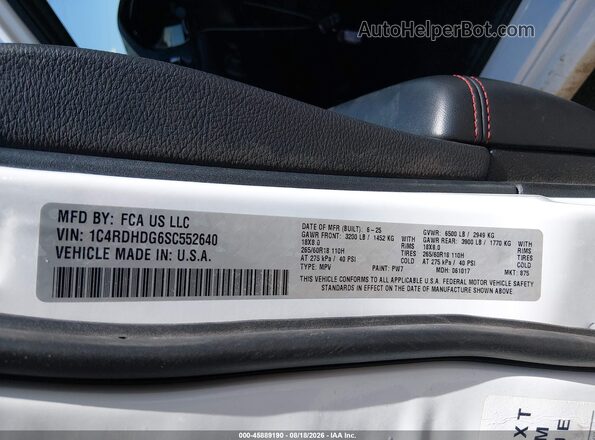 1C4RDHDG6SC552640 2025 DODGE DURANGO White ძრავის განყოფილების ხედი