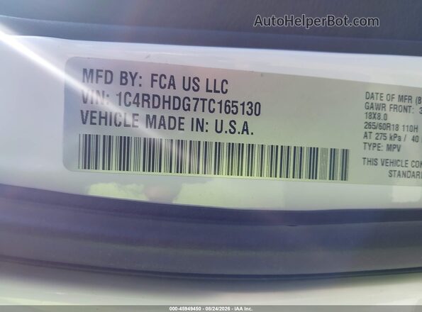 1C4RDHDG7TC165130 2026 DODGE DURANGO White Շարժիչի բաժամունքի տեսք