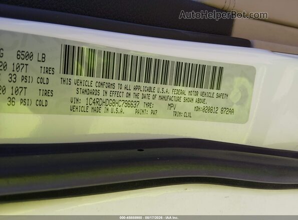 1C4RDHDG8HC796637 2017 DODGE DURANGO White Engine compartment view
