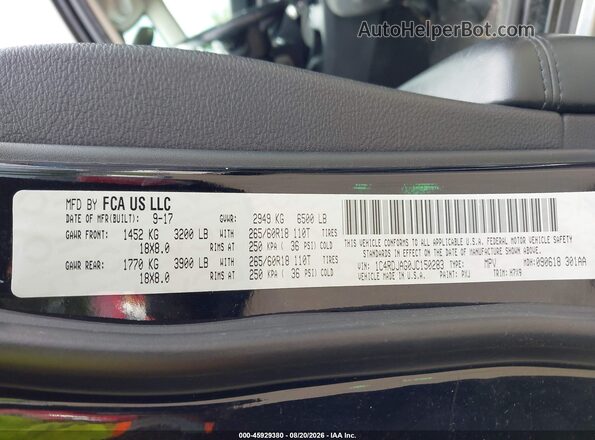 1C4RDJAG0JC150283 2018 DODGE DURANGO Black Вид підкапотного простору
