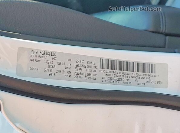 1C4RDJAG2HC937617 2017 DODGE DURANGO White Widok wnętrza 360 stopni