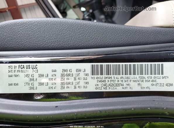 1C4RDJAG2KC839744 2019 DODGE DURANGO Черный Вид подкапотного пространства
