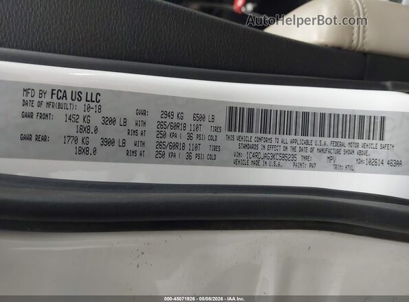 1C4RDJAG3KC585235 2019 DODGE DURANGO White Vista del compartimento del motor