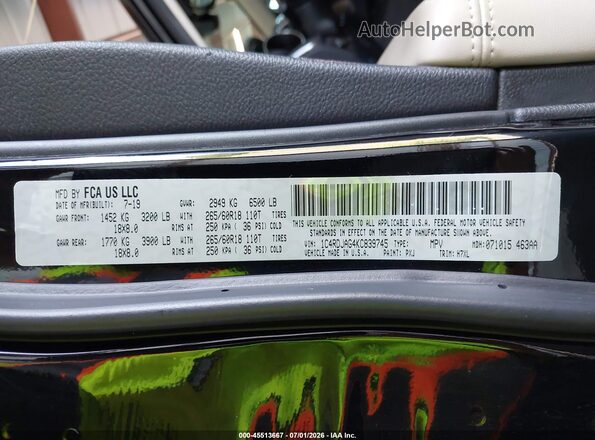 1C4RDJAG4KC839745 2019 DODGE DURANGO Black Вид підкапотного простору
