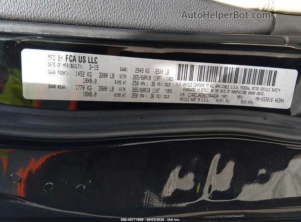 1C4RDJAG5KC744434 2019 DODGE DURANGO Черный Вид подкапотного пространства