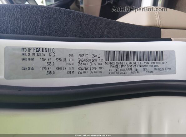 1C4RDJAG6HC918195 2017 DODGE DURANGO Белый Вид подкапотного пространства
