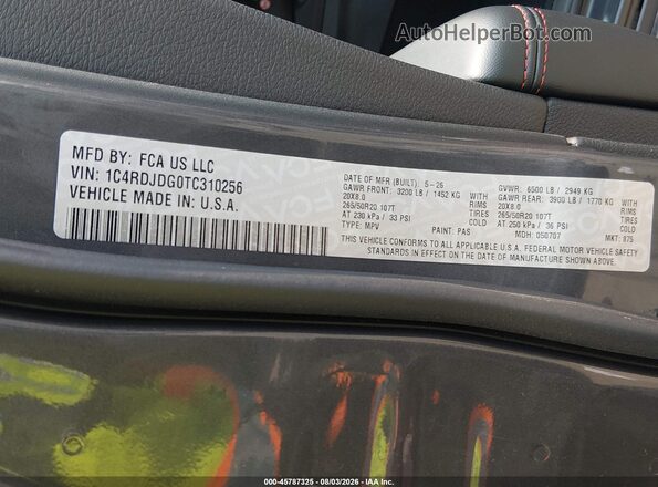 1C4RDJDG0TC310256 2026 DODGE DURANGO Gray Вид підкапотного простору