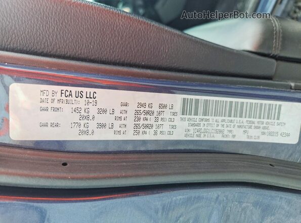 1C4RDJDG1LC192802 2020 DODGE DURANGO Blue Вид наклейки з VIN-кодом