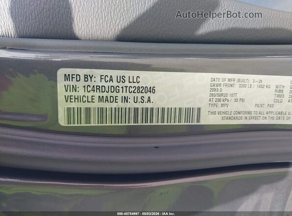 1C4RDJDG1TC282046 2026 DODGE DURANGO Gray Vista del compartimento del motor