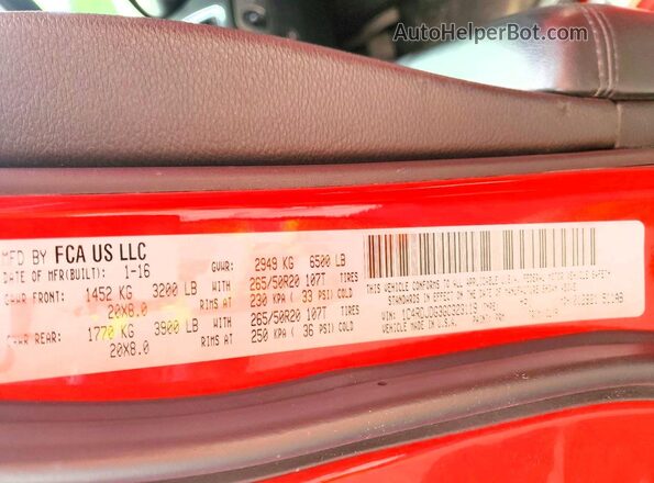 1C4RDJDG3GC323119 2016 DODGE DURANGO Red VIN sticker view