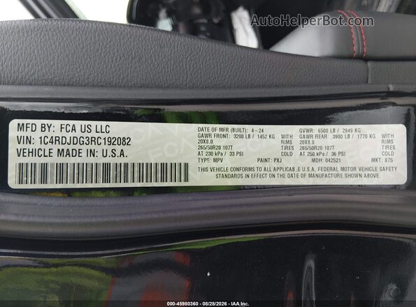 1C4RDJDG3RC192082 2024 DODGE DURANGO Black Շարժիչի բաժամունքի տեսք