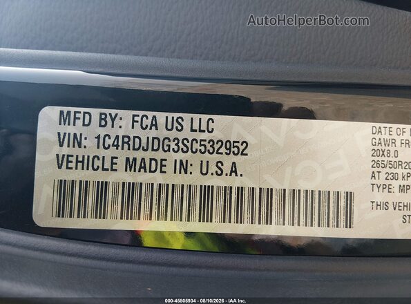 1C4RDJDG3SC532952 2025 DODGE DURANGO Black Շարժիչի բաժամունքի տեսք