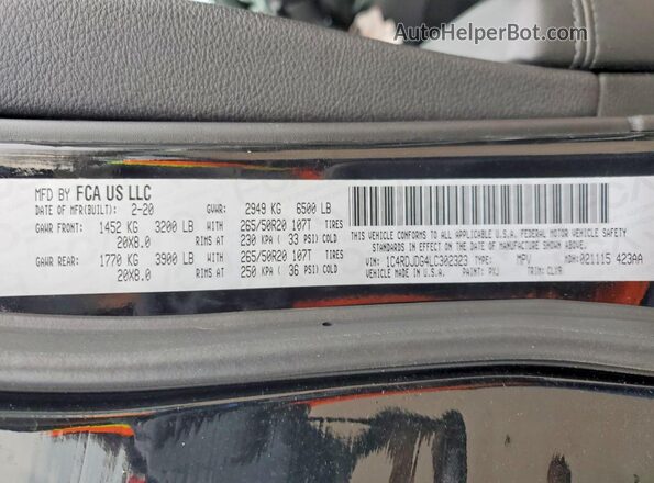 1C4RDJDG4LC302323 2020 DODGE DURANGO Черный Вид наклейки с VIN-кодом