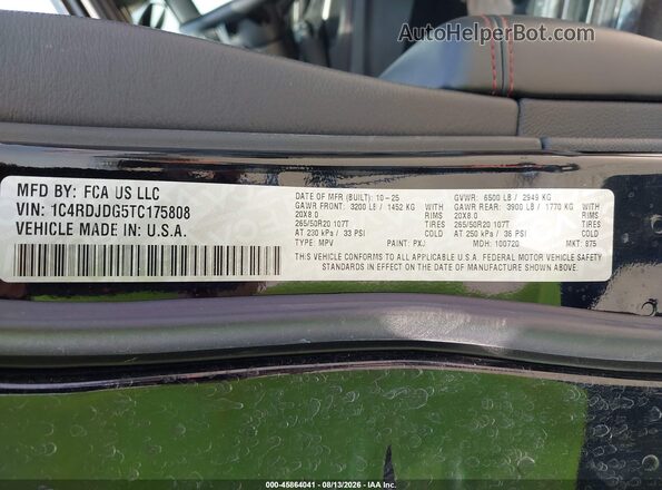 1C4RDJDG5TC175808 2026 DODGE DURANGO Черный Вид подкапотного пространства