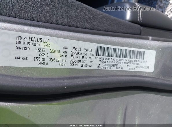 1C4RDJDG8GC485795 2016 DODGE DURANGO Серый Вид подкапотного пространства