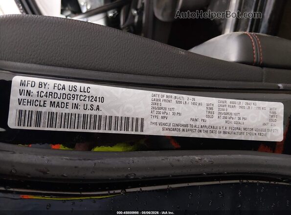 1C4RDJDG9TC212410 2026 DODGE DURANGO Black Engine compartment view