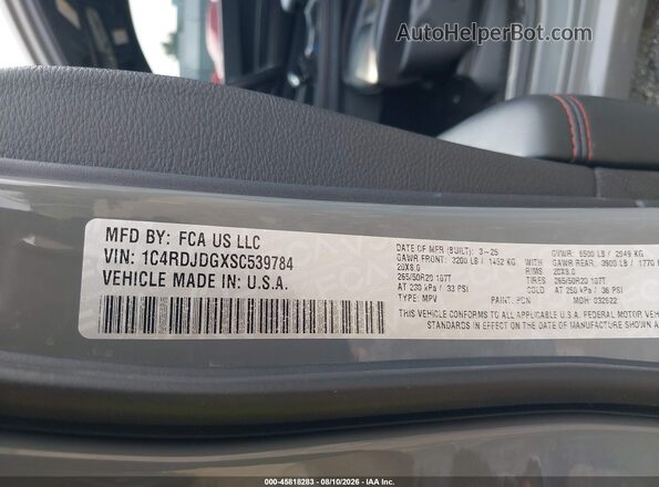 1C4RDJDGXSC539784 2025 DODGE DURANGO Gray Вид підкапотного простору