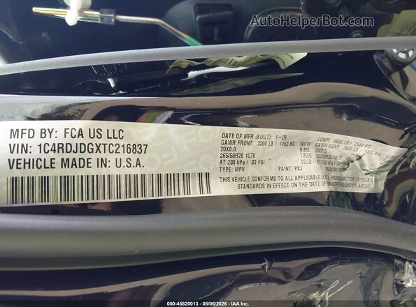 1C4RDJDGXTC216837 2026 DODGE DURANGO Черный Вид подкапотного пространства