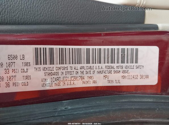 1C4RDJEG1JC201784 2018 DODGE DURANGO Красный Вид подкапотного пространства