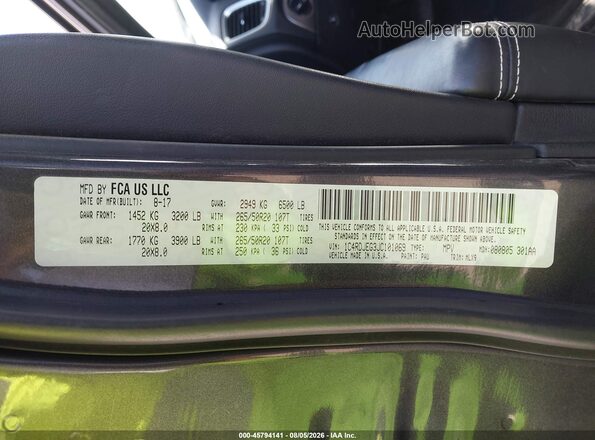1C4RDJEG3JC101069 2018 DODGE DURANGO Gray Вид підкапотного простору