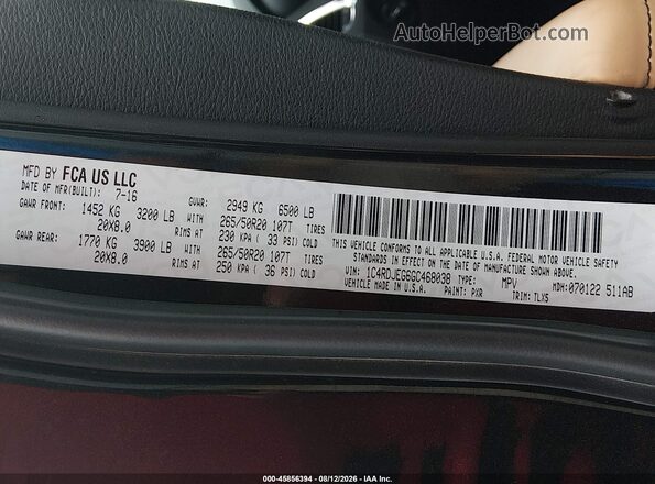 1C4RDJEG6GC468038 2016 DODGE DURANGO Черный Вид подкапотного пространства