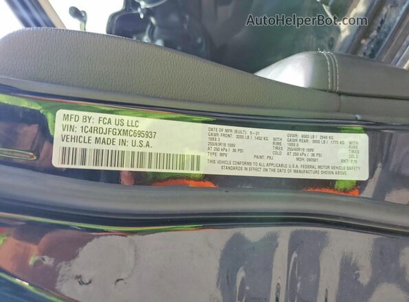 1C4RDJFGXMC695937 2021 DODGE DURANGO Black Widok komory silnika