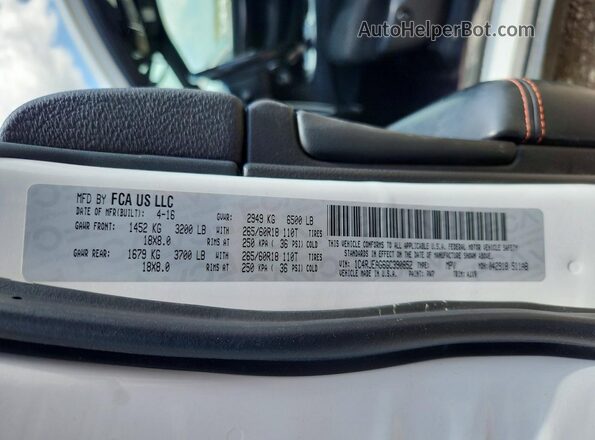 1C4RJEAG6GC390852 2016 JEEP GRAND White VIN კოდის სტიკერის ხედი