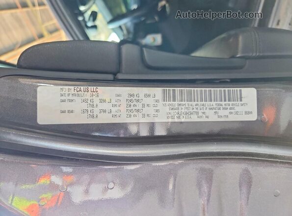 1C4RJEAG8HC647799 2017 JEEP GRAND Gray VIN კოდის სტიკერის ხედი
