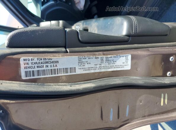 1C4RJEAG8MC540309 2021 JEEP GRAND Brown 360 interior view