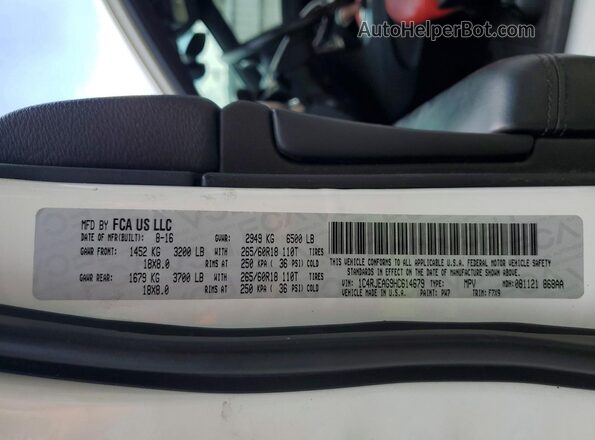 1C4RJEAG9HC614679 2017 JEEP GRAND White VIN კოდის სტიკერის ხედი