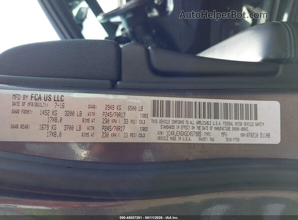 1C4RJEAGXGC457985 2016 JEEP GRAND CHEROKEE Gray Vista del compartimento del motor