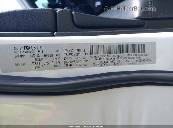 1C4RJEAGXKC614570 2019 JEEP GRAND CHEROKEE White Շարժիչի բաժամունքի տեսք