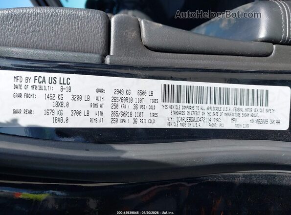 1C4RJEBG0JC472114 2018 JEEP GRAND CHEROKEE Black ძრავის განყოფილების ხედი