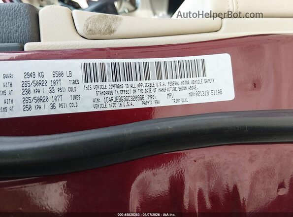 1C4RJEBG3GC320966 2016 JEEP GRAND CHEROKEE Красный Вид подкапотного пространства