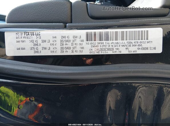 1C4RJEBG3GC369228 2016 JEEP GRAND CHEROKEE Черный Вид подкапотного пространства